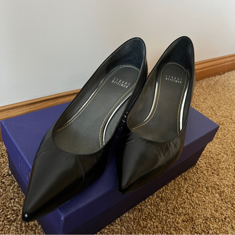 Stuart Weitzman Power Calf Leather Pumps Black Short Heel 50’s Style Size 9